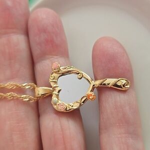 🐰 New Princess Hand Mirror Necklace Alice in Wonderland Double-sided Adj 🐇